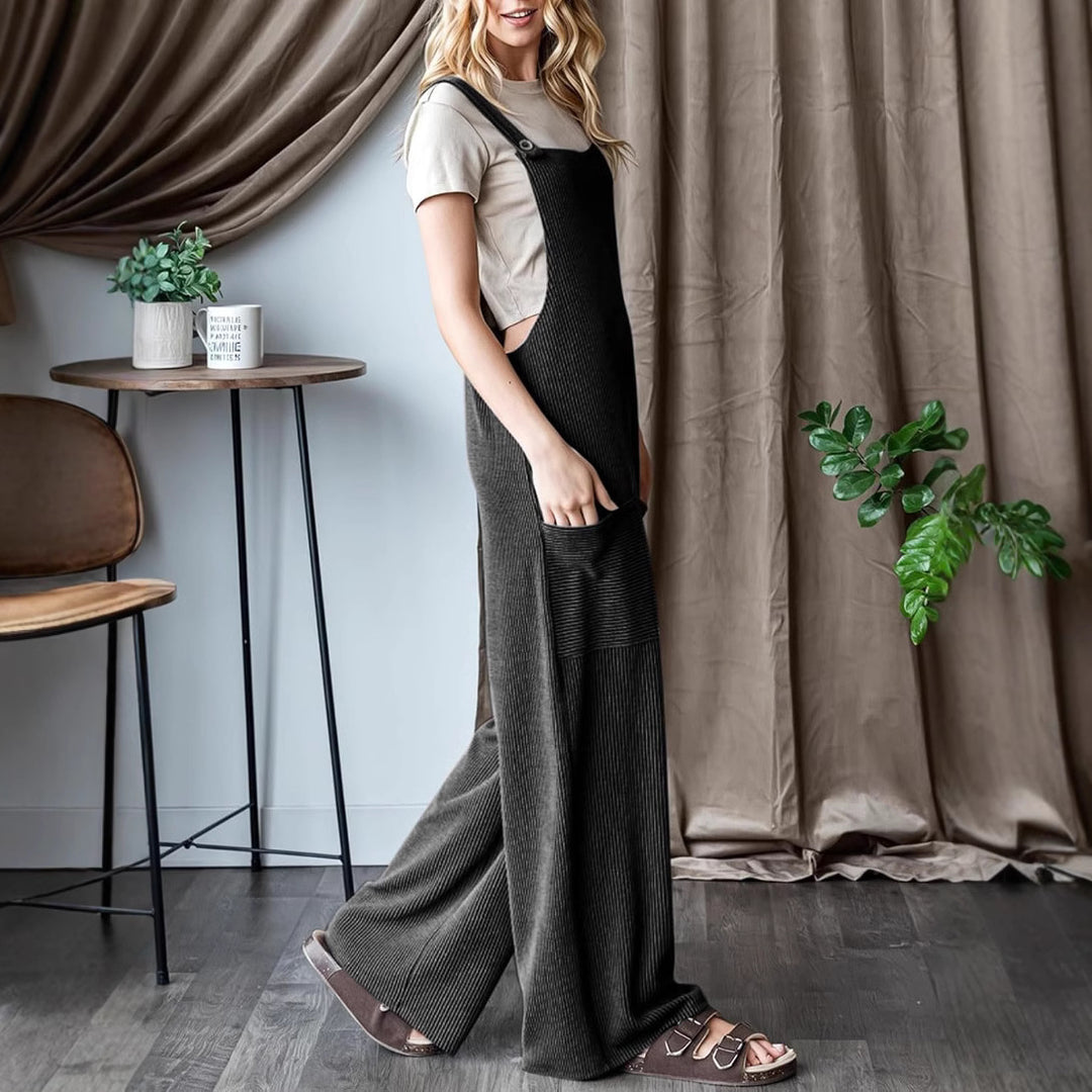 Damen lässiger Cord-Overall mit praktischen Taschen und breiten Beinen R&B