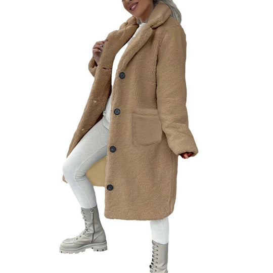 Damen Kuscheliger Fleece-Mantel mit Taschen und Knopfverschluss R&B