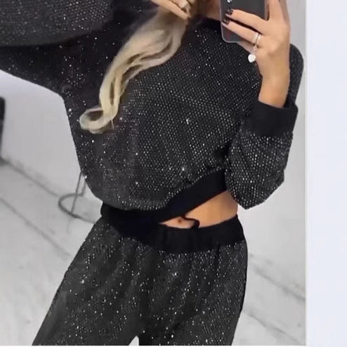 Damen funkelndes Lounge-Outfit mit elastischem Bund und modernem Schnitt R&B