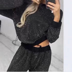 Damen funkelndes Lounge-Outfit mit elastischem Bund und modernem Schnitt R&B