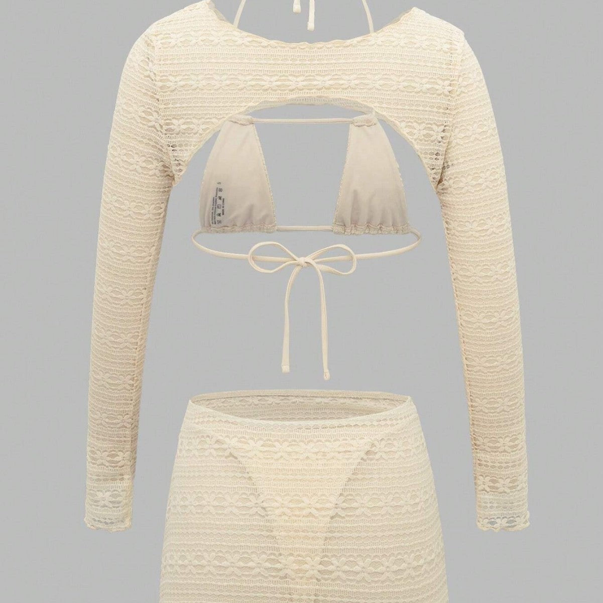Damen Bikini-Set mit langärmligem Oberteil und hoch geschnittenem Rock R&B