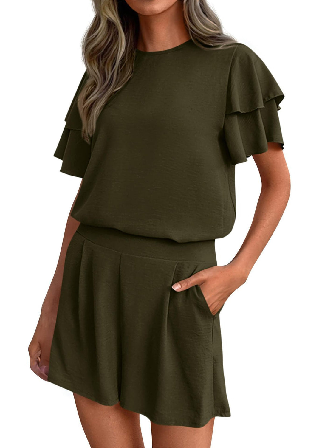 Damen Verspieltes Jumpsuit mit Rüschendetails und seitlichen Taschen R&B