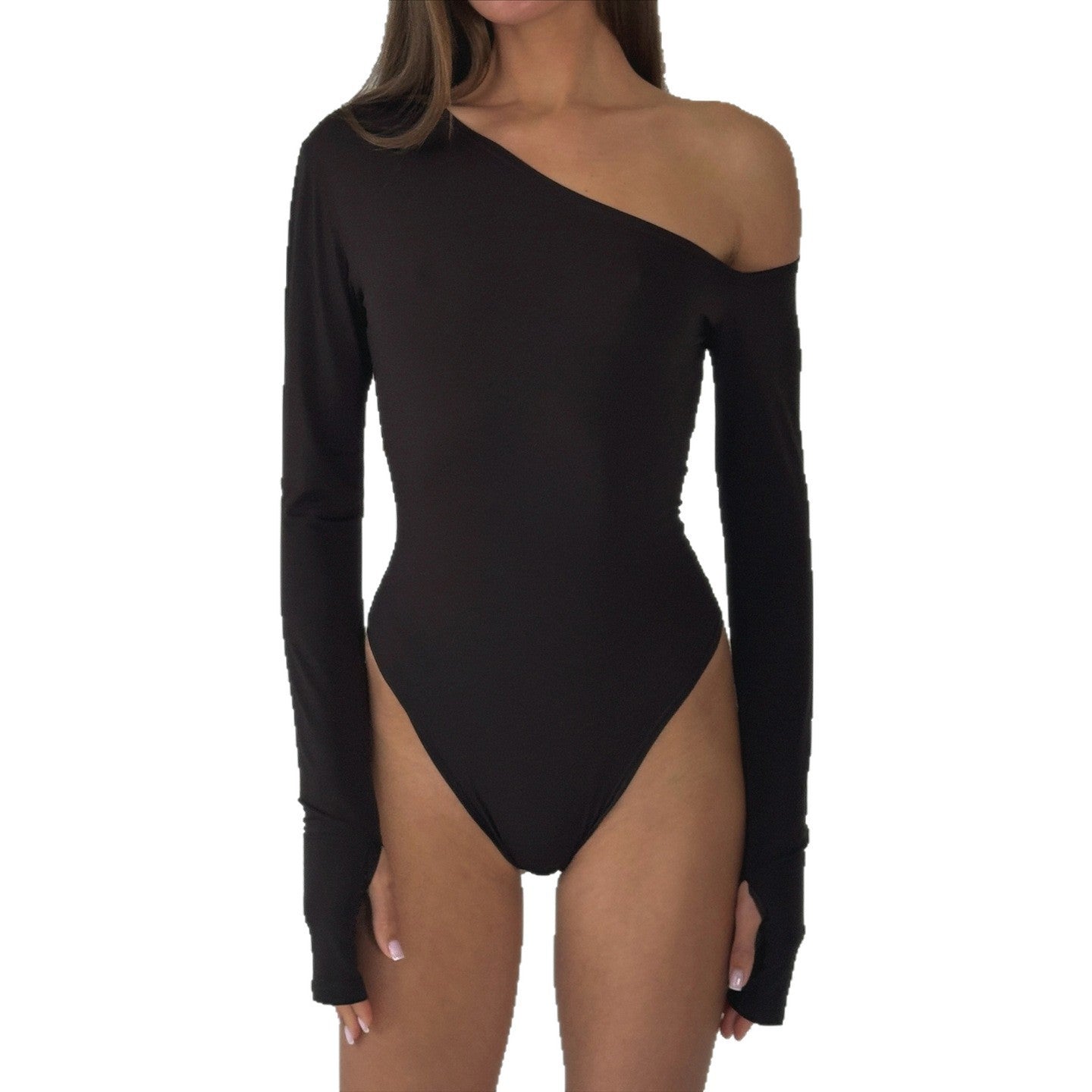Damen eleganter Body mit langen Ärmeln und weitem Halsausschnitt R&B