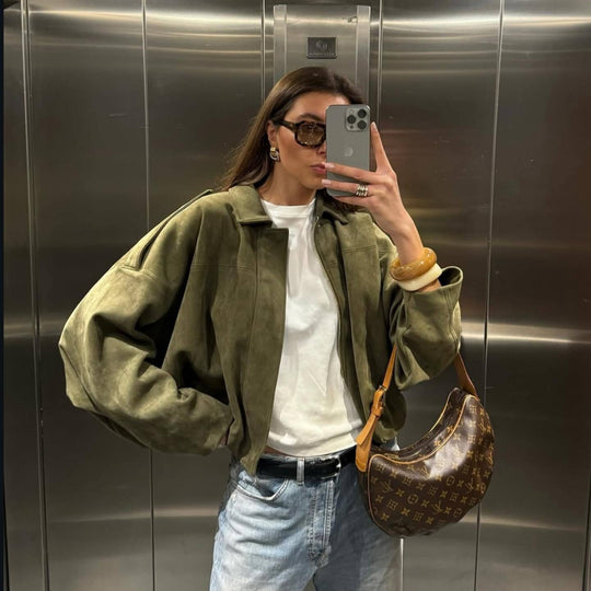 Damen Suede Bikerjacke R&B
