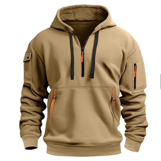 Herren Praktischer Kapuzenpullover mit seitlichem Reißverschluss und vielseitigen Taschen R&B