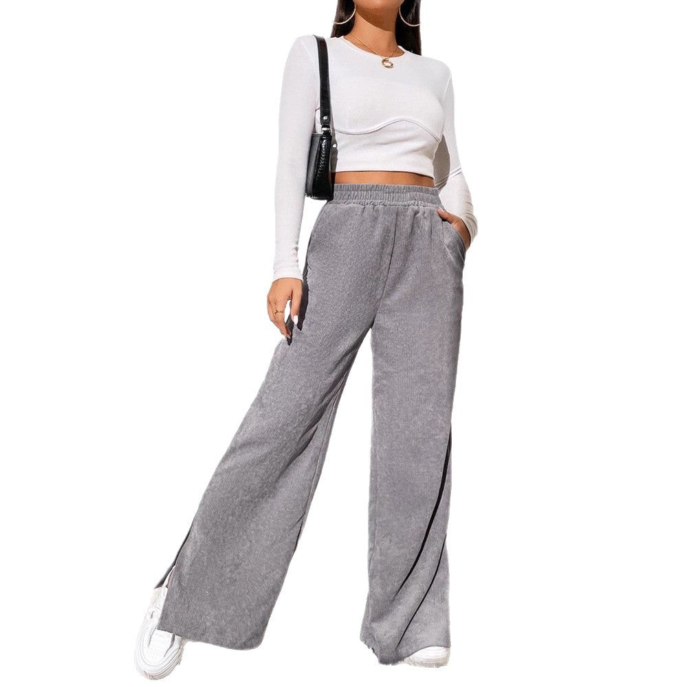Damen Weite Cord-Hose mit elastischem Bund und seitlichen Schlitzen R&B