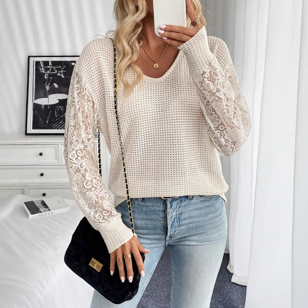 Damen Luftiger Pullover mit Spitzenärmeln R&B
