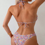 Damen Triangel-Bikini mit verspieltem Blumenmuster und verstellbaren Trägern R&B