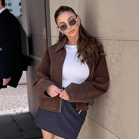 Damen Suede Jacke mit großzügigem Schnitt und eleganten Details R&B