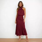 Damen Fließendes Maxikleid mit elegantem Stehkragen und Drapierung R&B