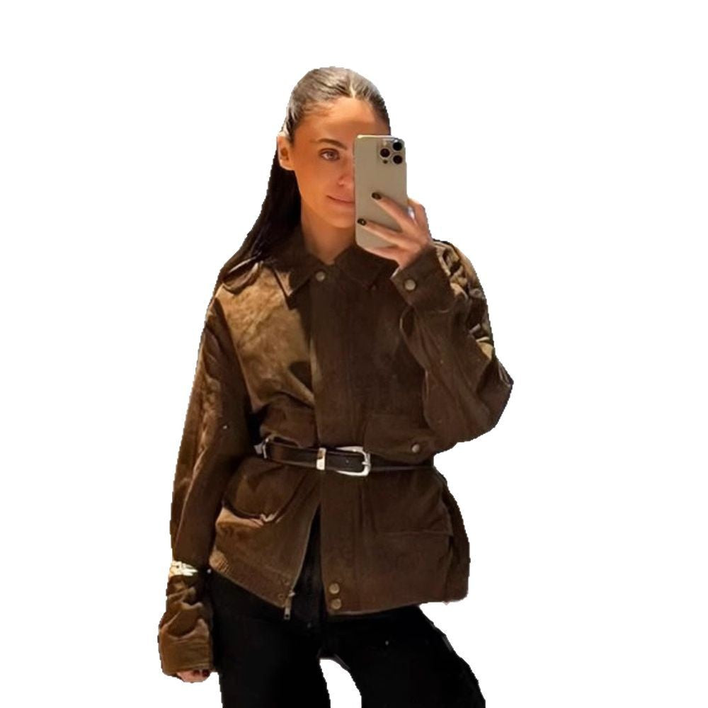 Damen stylische Utility-Jacke mit Gürtel und praktischen Taschen R&B
