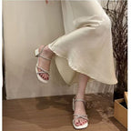Damen elegante Sandalen mit funkelnden Riemchen und modischem Blockabsatz R&B