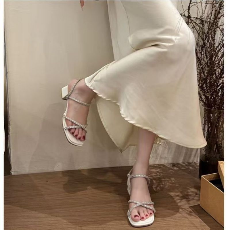 Damen elegante Sandalen mit funkelnden Riemchen und modischem Blockabsatz R&B