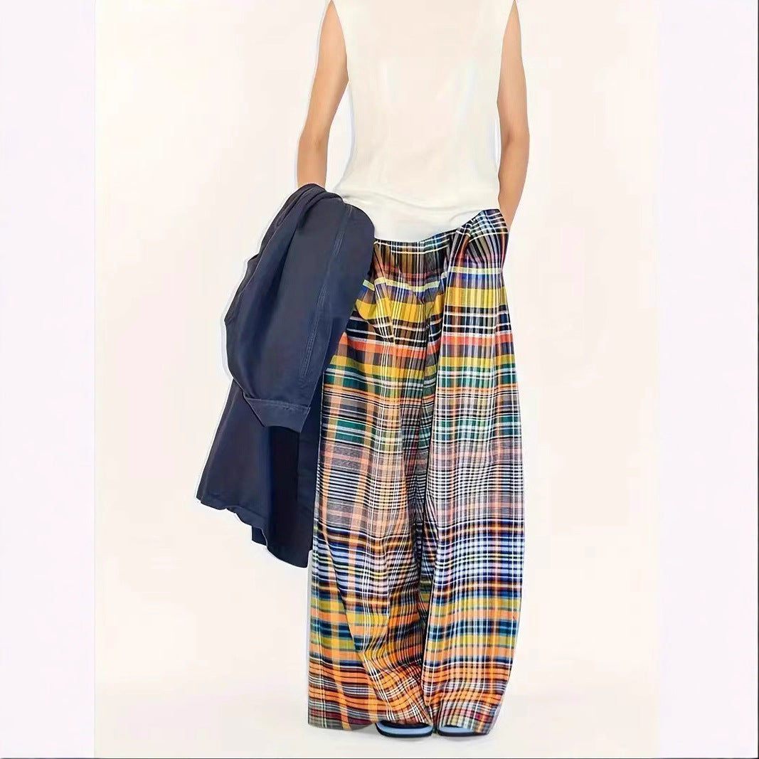 Damen weite Karohose mit elastischem Bund und fester WR&Bstruktur R&B
