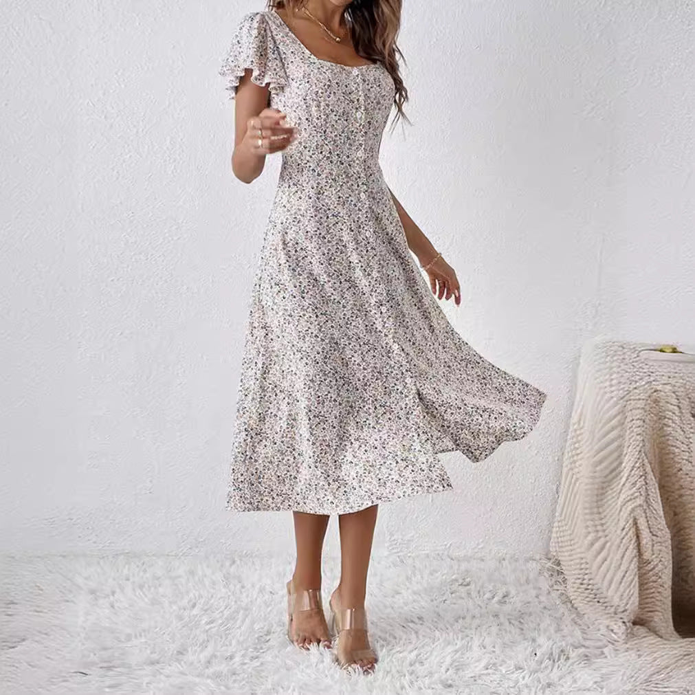 Damen Midi-Kleid mit femininen Rüschendetails und Knopfverschluss Heidi-Mode