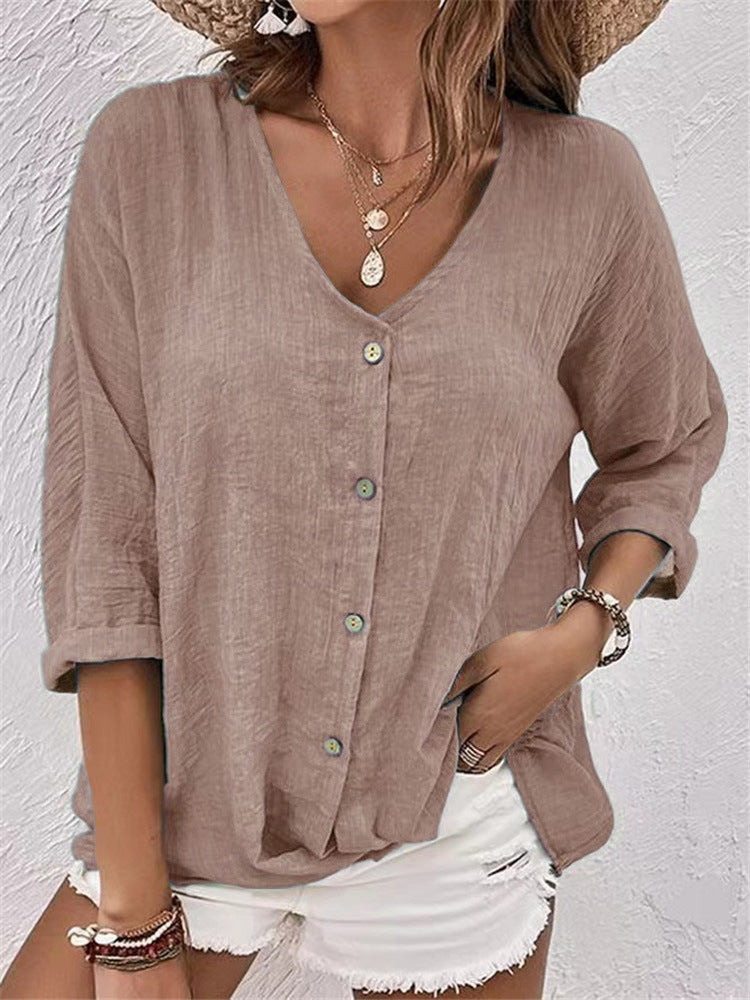 Damen luftige Bluse mit Knopfleiste R&B