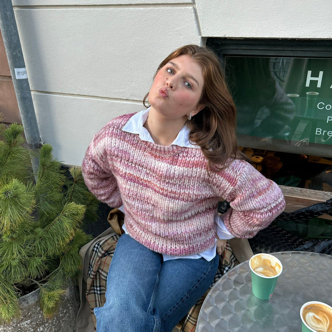 Damen Grober Strickpullover mit weitem Schnitt und breiten Ärmeln R&B