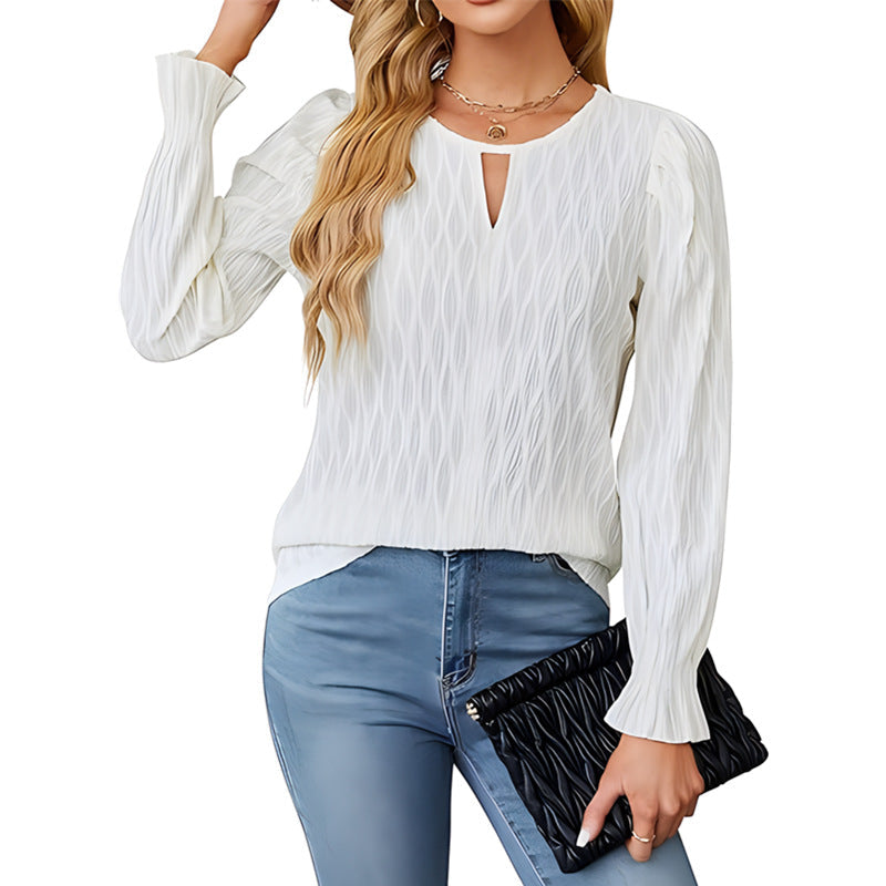 Damen Strickbluse mit dekorativen Ärmelabschlüssen R&B