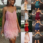 Damen Glitzerndes Abendkleid mit Federn und schimmernden Akzenten R&B