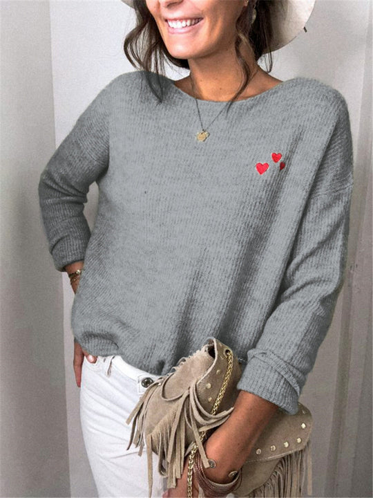 Damen Pullover mit Herzstickerei und modernem Strickmuster R&B