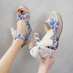 Damen Wedge-Sandaletten mit floralem Design und dekorativem Schleifendetail R&B