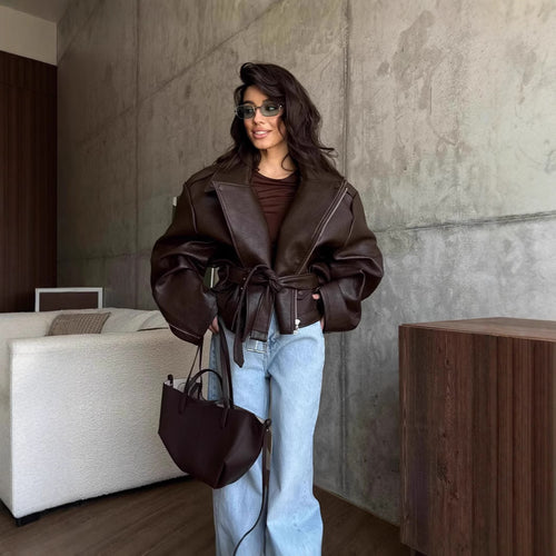 Damen Oversize jacke mit Taillengürtel R&B