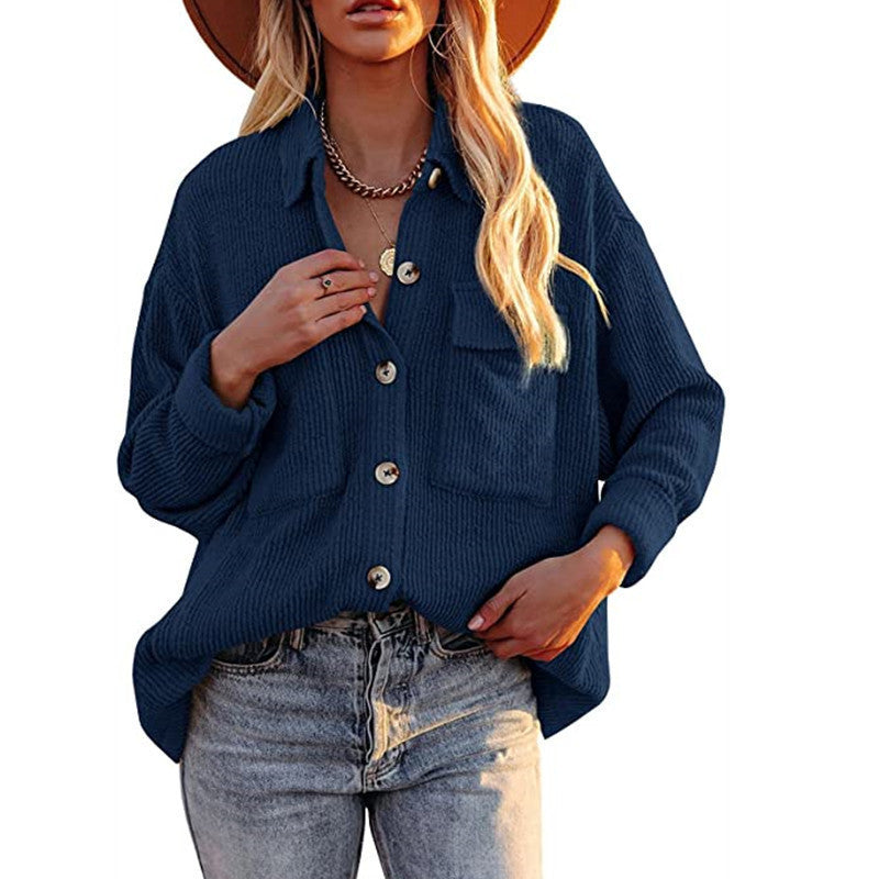 Damen Overshirt im lässigen Strickdesign mit Knopfverschluss und Brusttasche R&B
