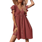 Damen Luftiges Sommerkleid mit verspielten Rüschendetails und Knopfverschluss R&B