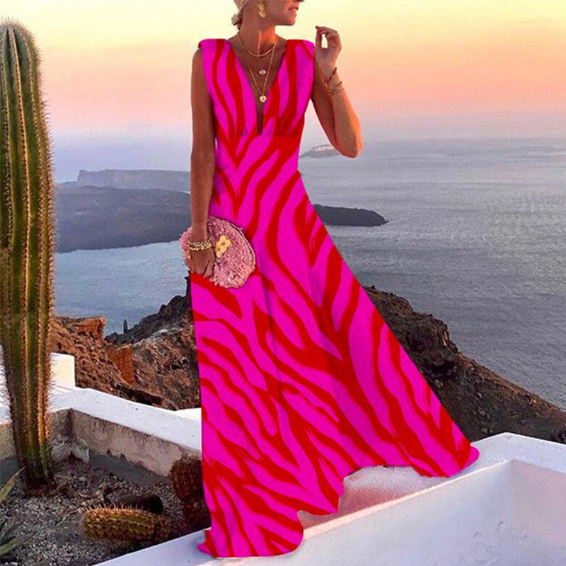 Damen Maxikleid mit geometrischem Schnitt und tiefem V-Ausschnitt R&B