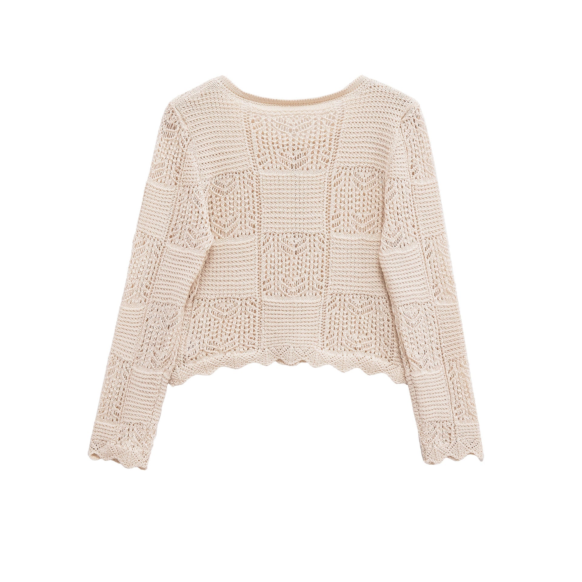 Damen Strickjacke mit filigranem Lochmuster und dekorativen Knöpfen R&B