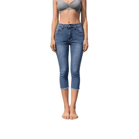 Damen lässige High-Waist Jeans mit fransigem Saum und angesagtem Schnitt R&B
