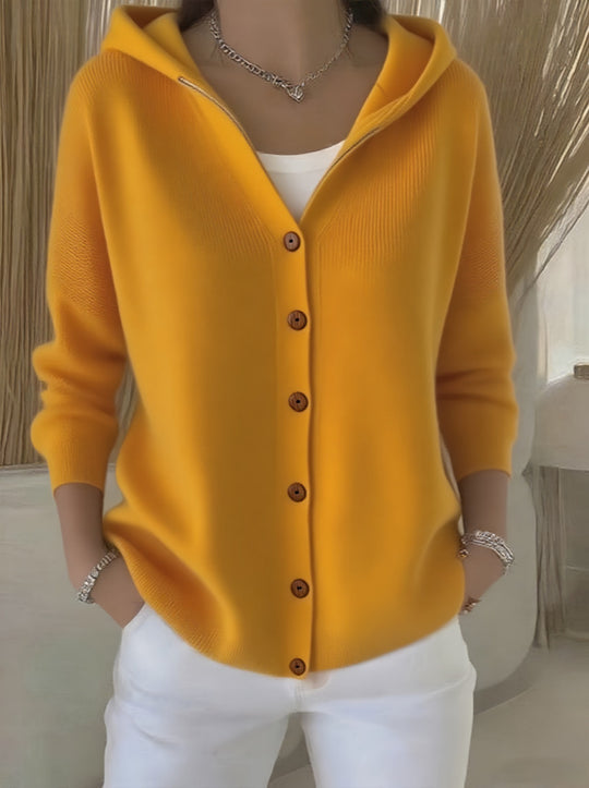 Damen Kapuzenstrickjacke mit Praktischen Knopfdetails und Lässigem Schnitt R&B