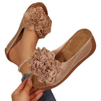 Damen Pantoletten mit floralen Applikationen und rutschfester Sohle R&B