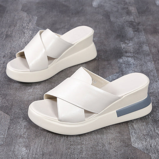 Damen Wedge-Pantoletten mit minimalistischer Querriemen und komfortabler Sohle R&B