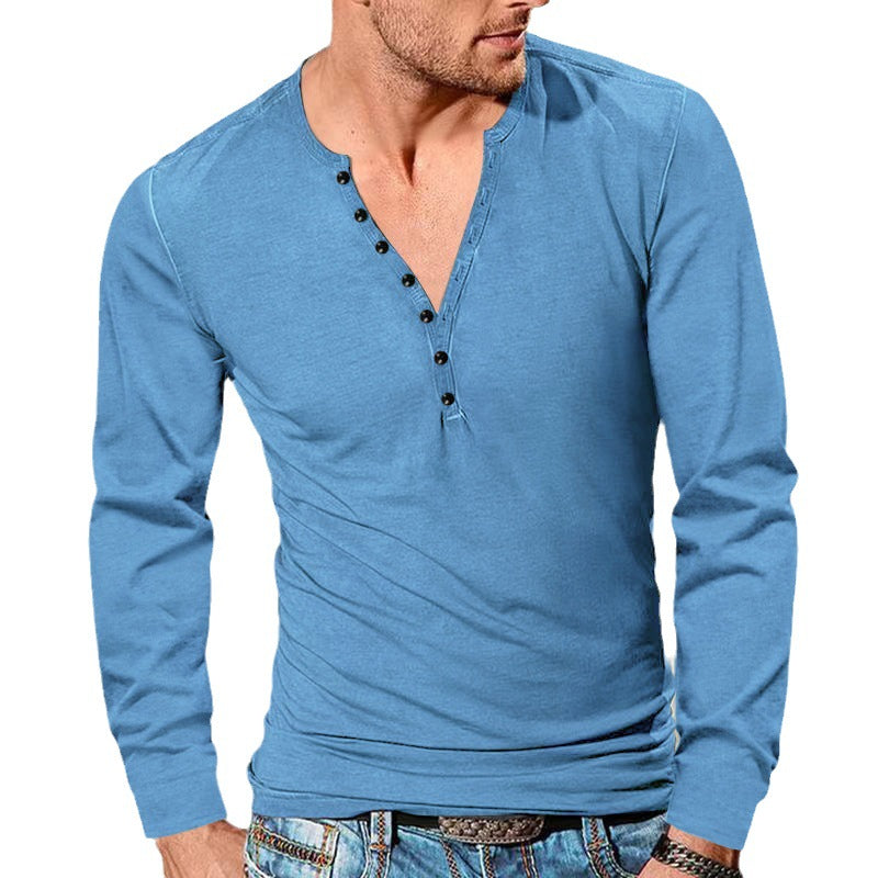 Herren Langarm-Henley-Shirt mit modischen Knopfdetails und weichem Baumwollstoff R&B