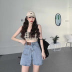 Damen Cropped Top mit Karomuster und Knopfdetail