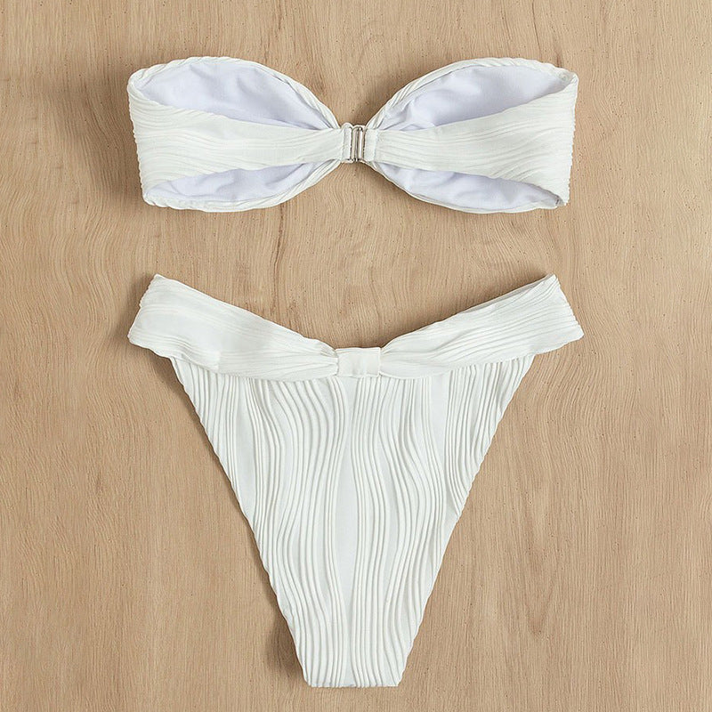 Damen Bandeau-Bikini mit stilvollem Rüschendetail und hohem Taillenschnitt