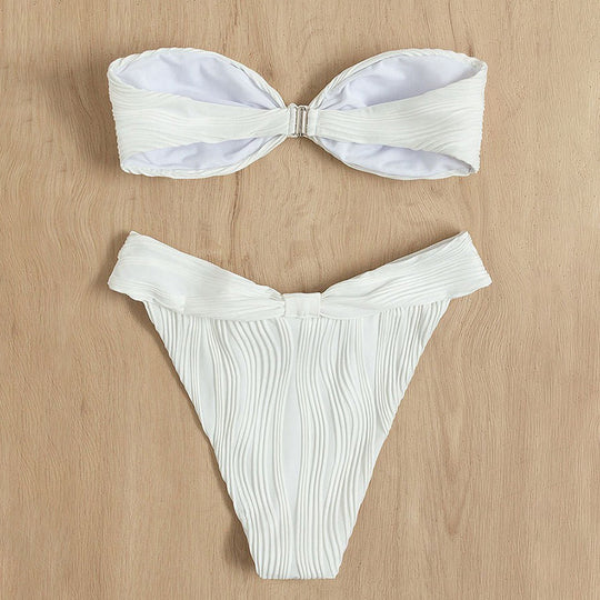Damen Bandeau-Bikini mit stilvollem Rüschendetail und hohem Taillenschnitt R&B