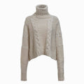 Damen Grobstrickpullover mit hohem Kragen und einzigartigem Zopfdesign R&B
