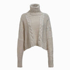 Damen Grobstrickpullover mit hohem Kragen und einzigartigem Zopfdesign R&B