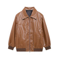 Damen Kunstlederjacke mit elastischen Bündchen und hochschließendem Kragen R&B