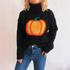 Damen Strickpullover mit Rollkragen und fröhlichem Kürbisdesign R&B