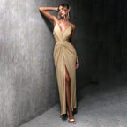 Damen glamouröses Abendkleid mit tiefem Rückenausschnitt und raffinierter Drapierung R&B