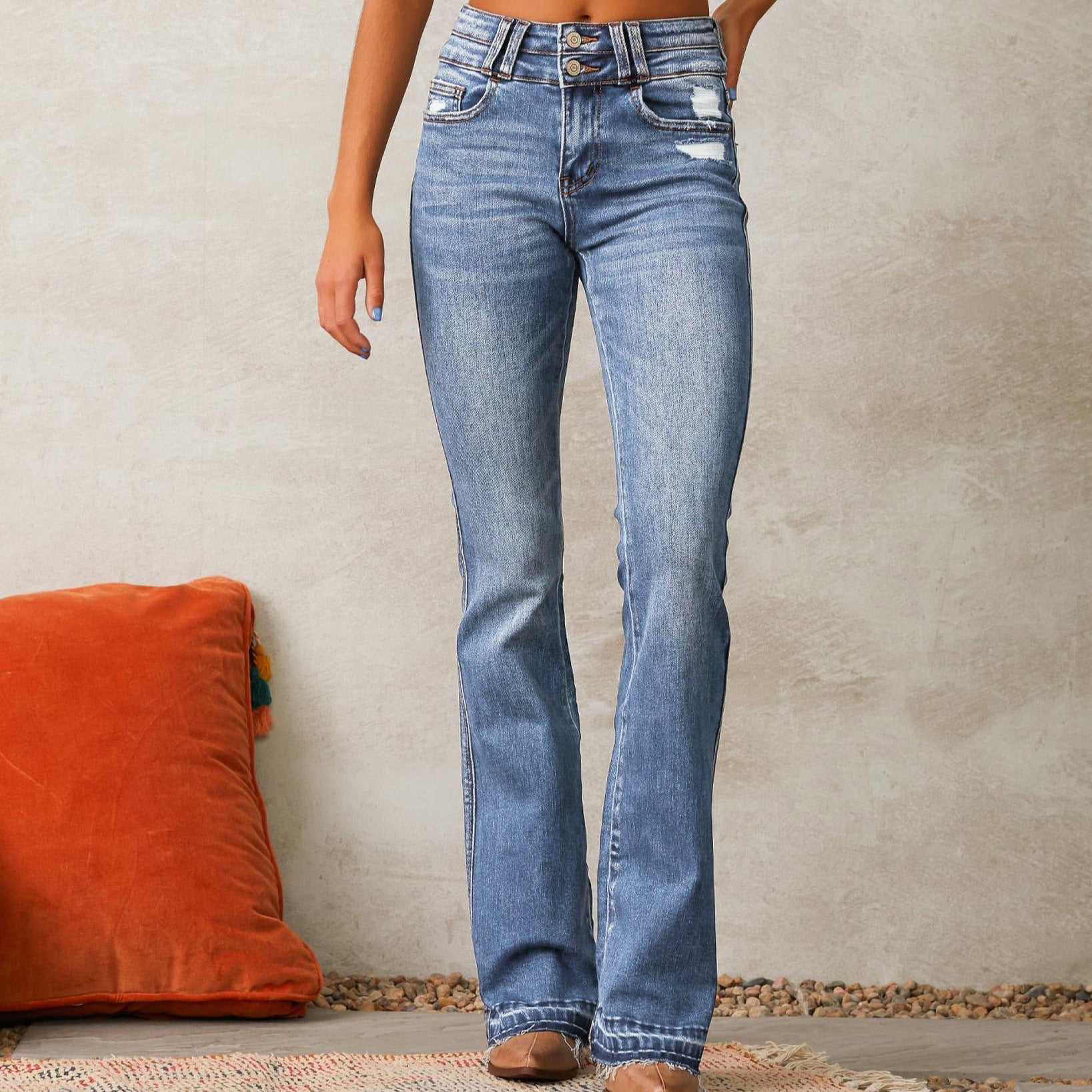Damen Hochgeschnittene Flared Jeans R&B
