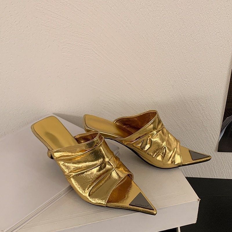 Damen offene Mules mit elegantem Rüschendesign R&B