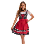 Damen nan kurzes traditionelles Dirndl mit floraler Musterung, Schnürung und Spitzenbluse R&B