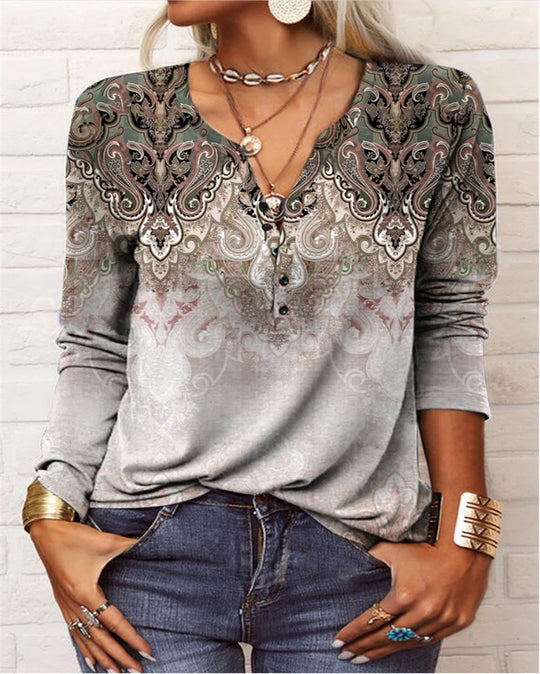Damen langärmliges Casual-Shirt mit verspieltem Muster R&B