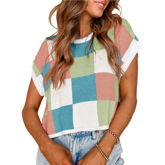 Damen lässiges gestreiftes Strickoberteil mit kurzem Schnitt R&B