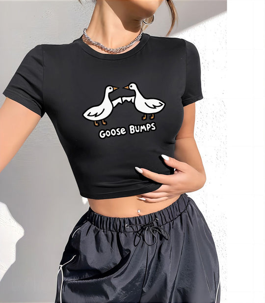 Damen Crop-T-Shirt mit modernem Grafiken-Aufdruck R&B