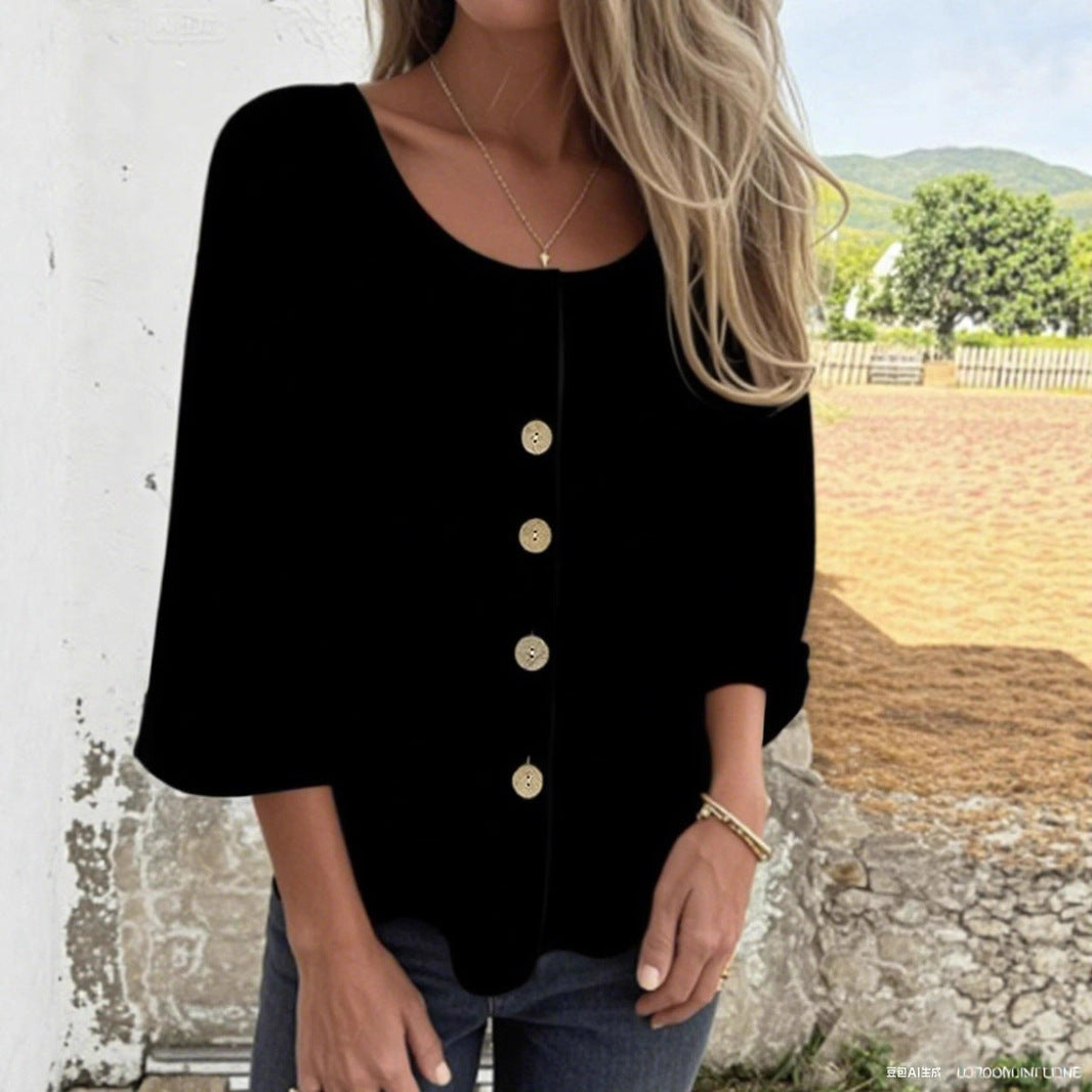Damen Elegantes und lässiges Blusenshirt mit Knopfdetail R&B